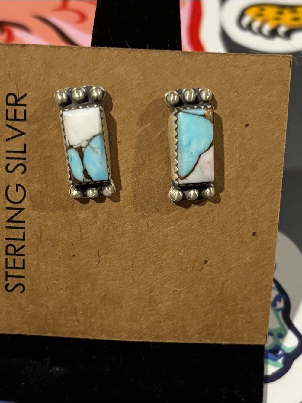 NWT Sterling Silver Turquoise Cotton Candy Rectangular Stud Earrings